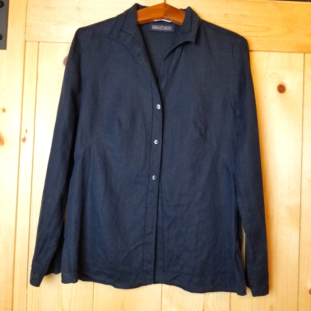 Vintage Herman Geist Black 3 Button Split Side Vent Long Sleeve Blouse Top
